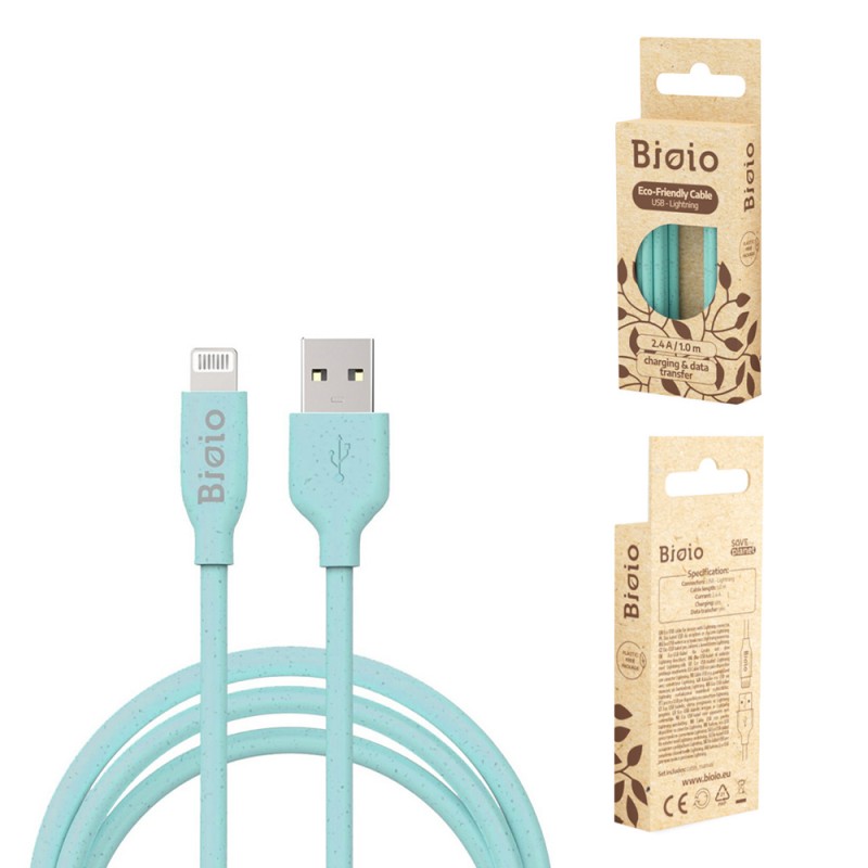 Καλώδιο Bioio USB to Lightning USB 2.4A 1m Blue