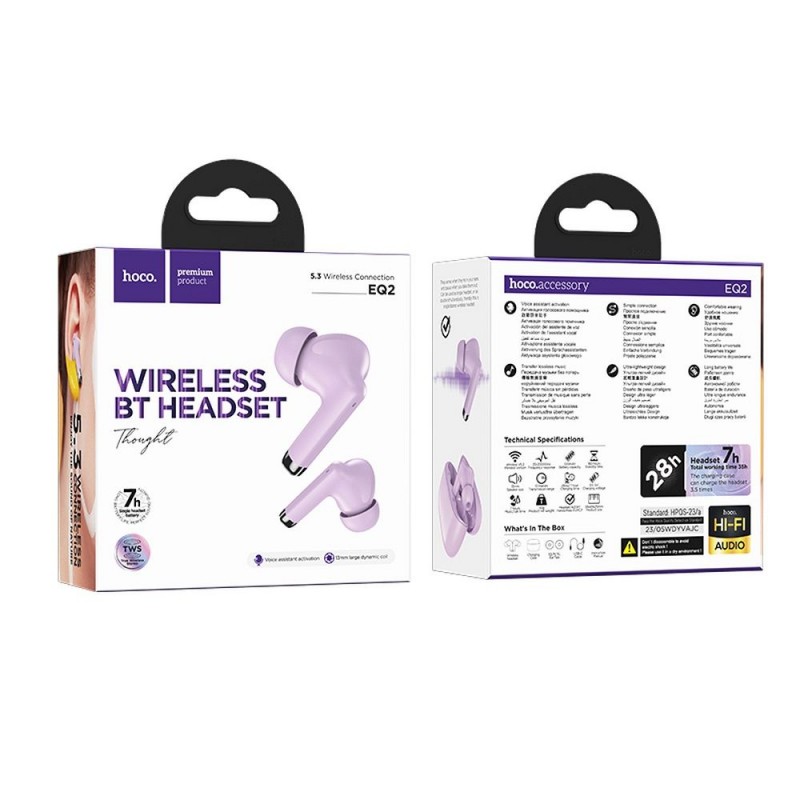Ακουστικά Bluetooth Hoco TWS EQ2 WIreless Earphones Purple