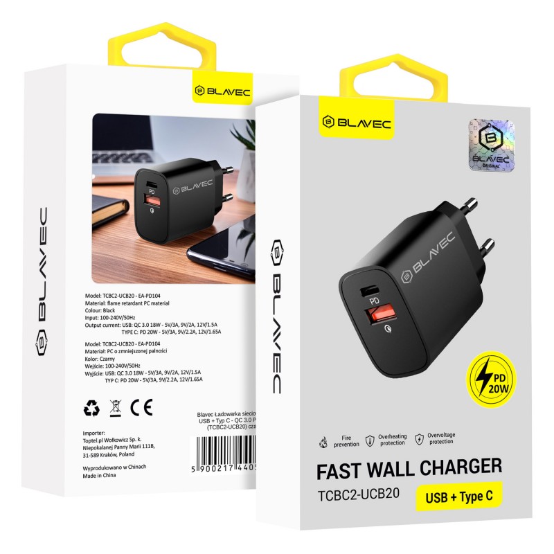 Φορτιστής BLavec Wall Charger BC2 Type-C & USB 20W Black Φορτιστής BLavec Wall Charger BC2 Type-C & USB 20W Black