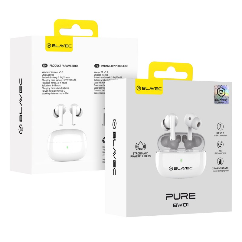 Ακουστικά Bluetooth Blavec TWS Earphones BW01 (BW01-W) Pure White