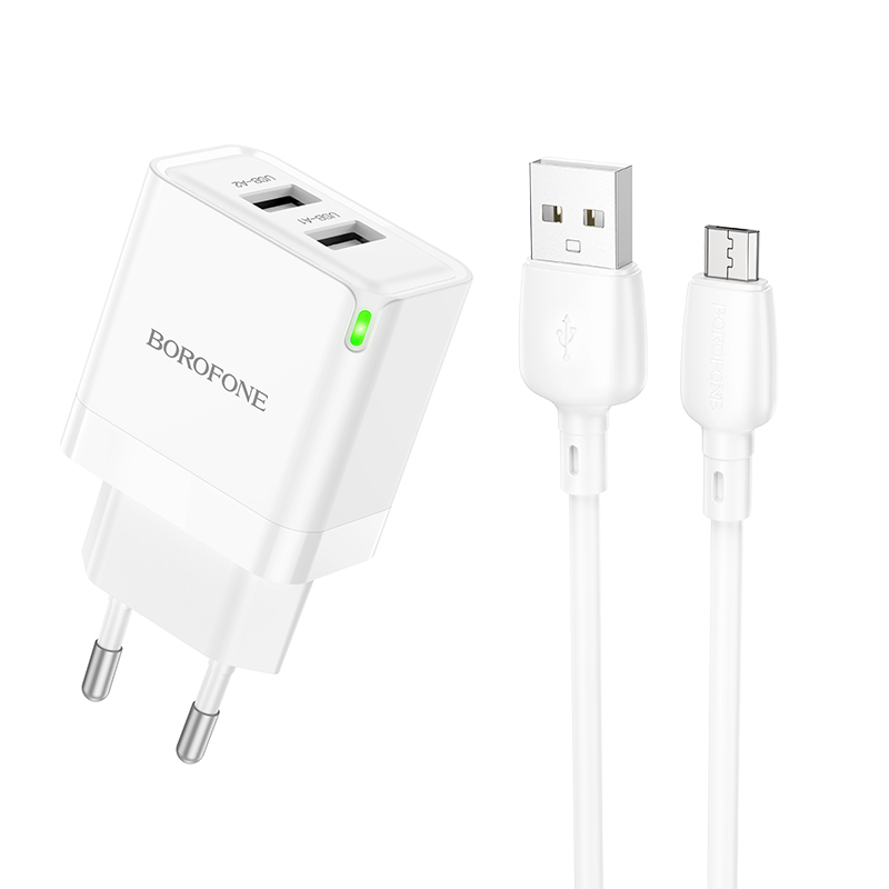 Φορτιστής Borofone Wall Charger BN15 2XUSB 2.4A & Καλώδιο USB TO Micro USB White