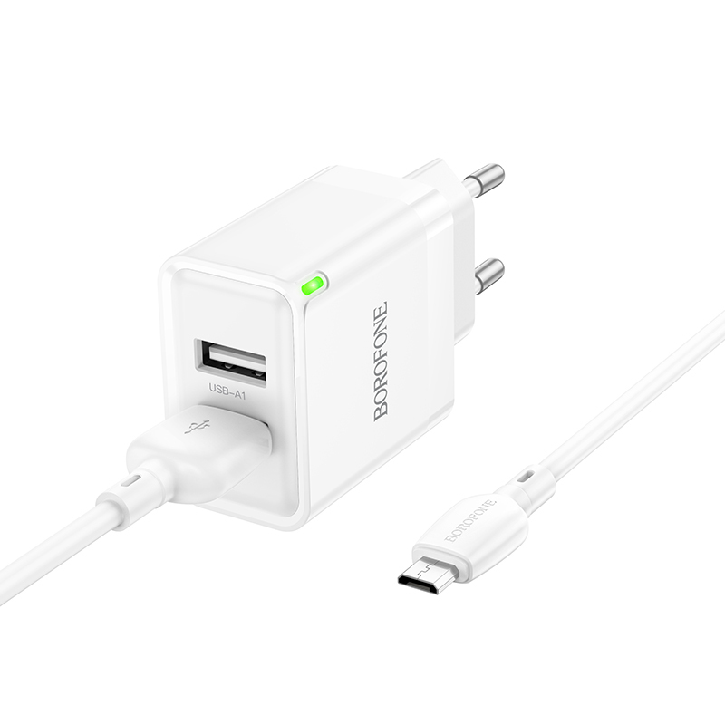 Φορτιστής Borofone Wall Charger BN15 2XUSB 2.4A & Καλώδιο USB TO Micro USB White