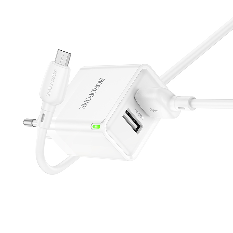 Φορτιστής Borofone Wall Charger BN15 2XUSB 2.4A & Καλώδιο USB TO Micro USB White
