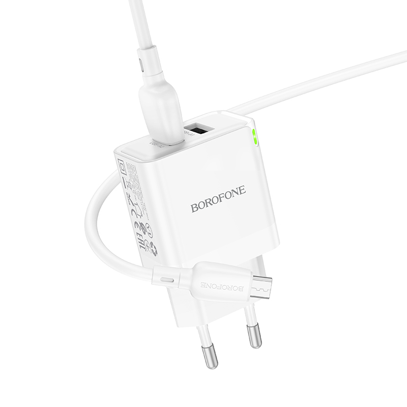 Φορτιστής Borofone Wall Charger BN15 2XUSB 2.4A & Καλώδιο USB TO Micro USB White