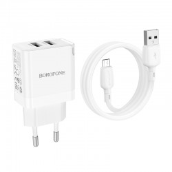 Φορτιστής Borofone Wall Charger BN15 2XUSB 2.4A & Καλώδιο USB TO Micro USB White