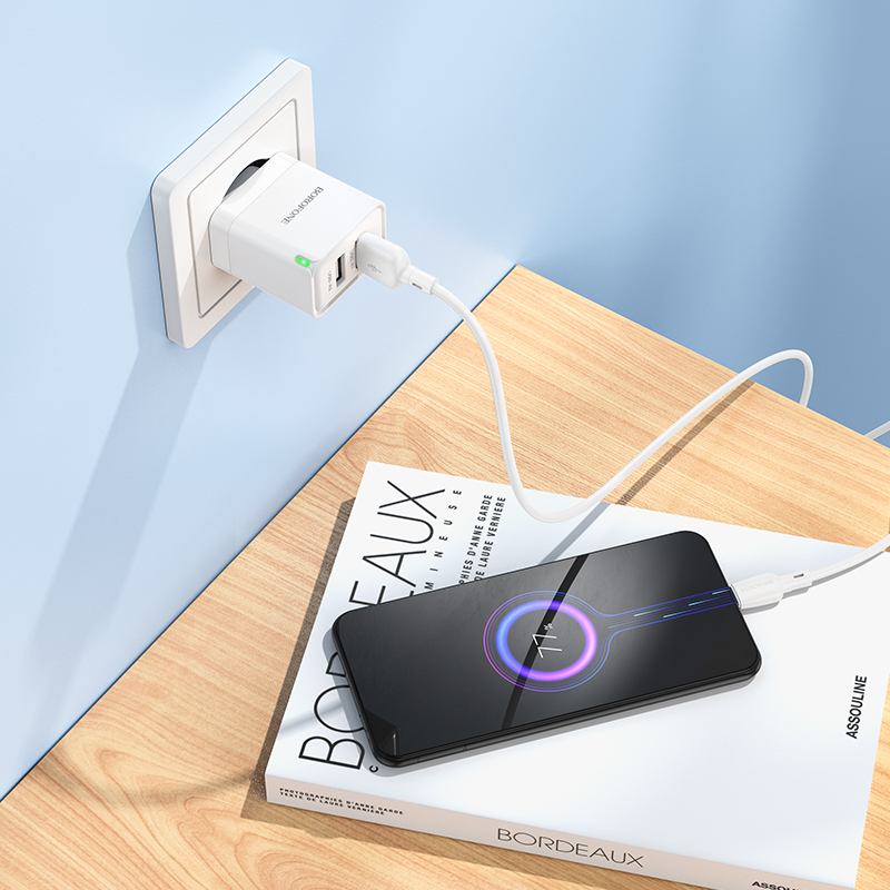 Φορτιστής Borofone Wall Charger BN15 2XUSB 2.4A & Καλώδιο USB TO Micro USB White