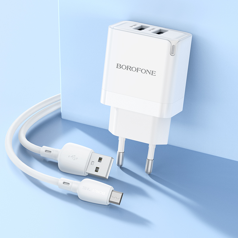 Φορτιστής Borofone Wall Charger BN15 2XUSB 2.4A & Καλώδιο USB TO Micro USB White