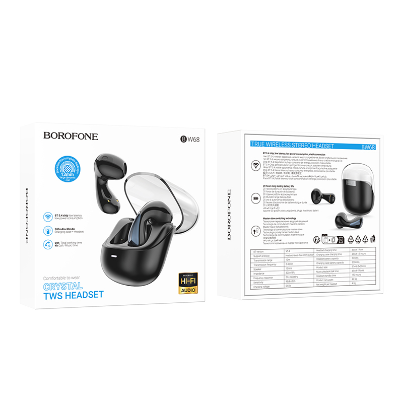 Ακουστικά Bluetooth Borofone TWS Earphones BW68 Extreme Black