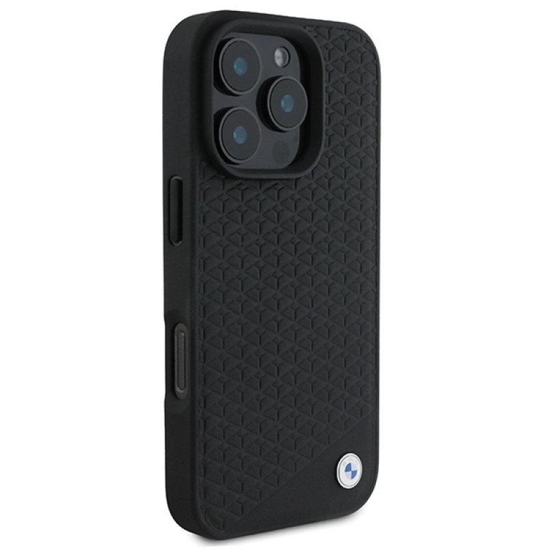 Θήκη BMW Sign Leather Diamond Metal Logo Magsafe Case for iPhone 16 Pro Max (6.7") Black