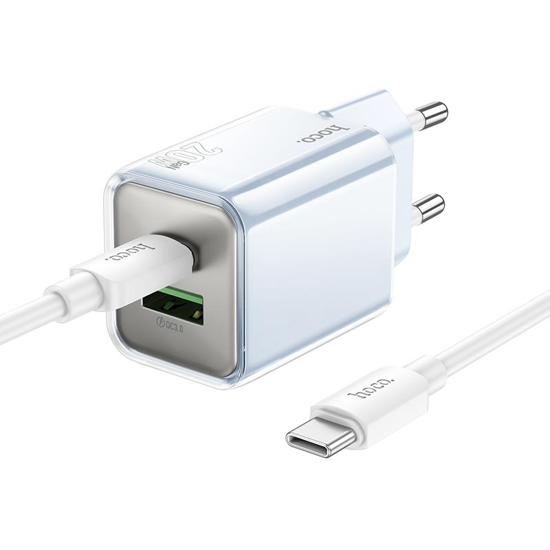 Φορτιστής Ταξιδιού Hoco N46 Glorious USB-C & USB PD20W & Cable Type-C to Type-C White