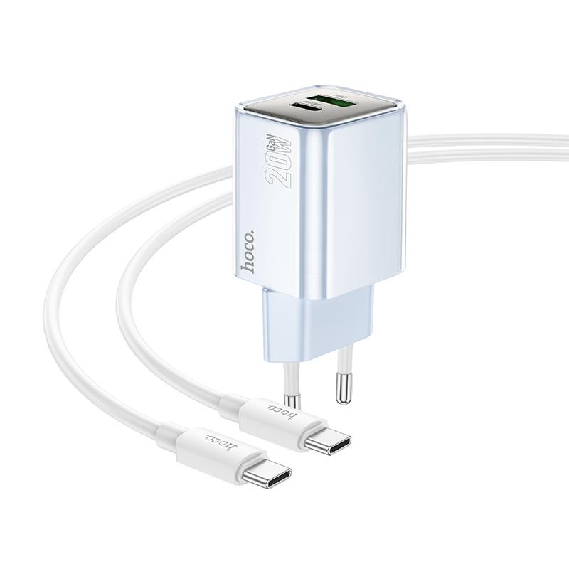 Φορτιστής Ταξιδιού Hoco N46 Glorious USB-C & USB PD20W & Cable Type-C to Type-C White