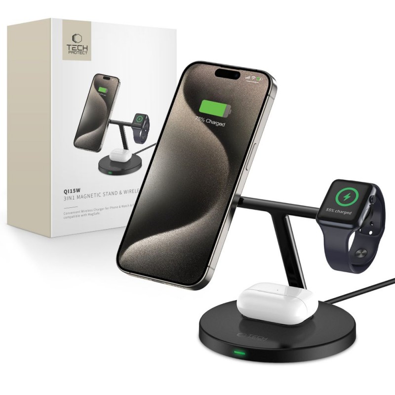 Ασύρματος Φορτιστής Tech-Protect A35 QI15W Magnetic Magsafe 3in1 Wireless Charger Black Ασύρματος Φορτιστής Tech-Protect A35 QI15W Magnetic Magsafe 3in1 Wireless Charger Black