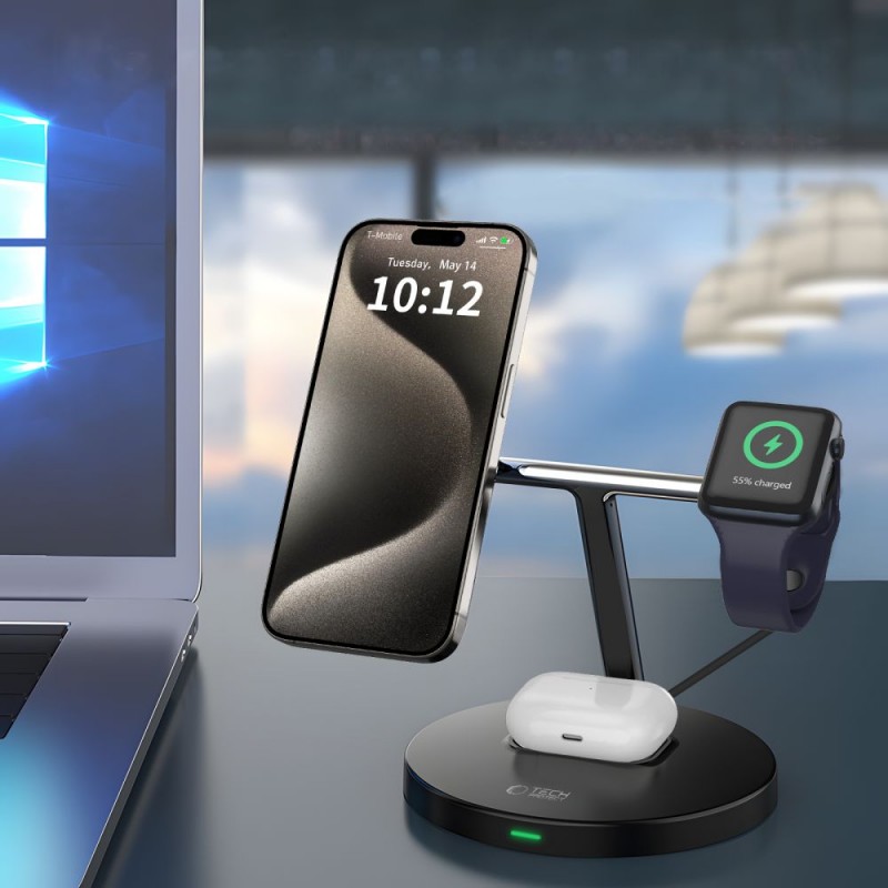 Ασύρματος Φορτιστής Tech-Protect A35 QI15W Magnetic Magsafe 3in1 Wireless Charger Black Ασύρματος Φορτιστής Tech-Protect A35 QI15W Magnetic Magsafe 3in1 Wireless Charger Black