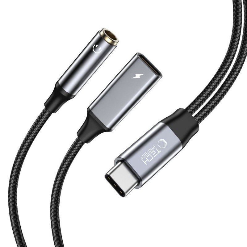 Καλώδιο Tech-Protect UltraBoost Cable Adapter Type-C to Mini Jack 3.5mm & Type-C 6A 60W Black