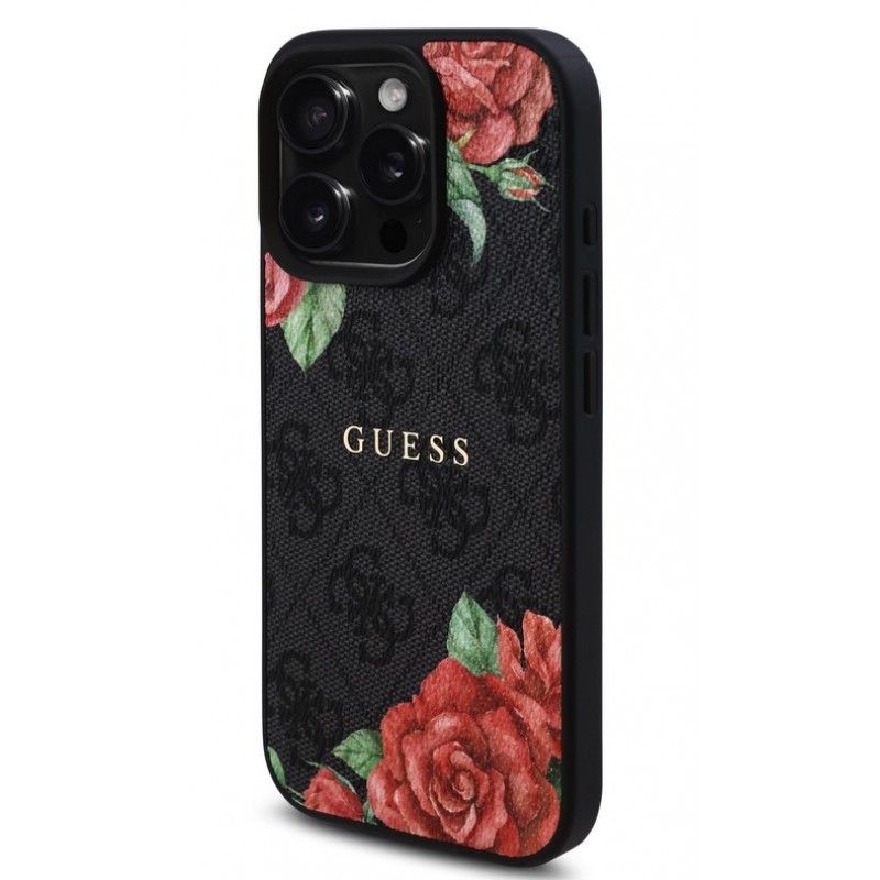 Θήκη Guess PU Leather 4G Roses MagSafe Case Apple iPhone 16 Pro Max (6.9") Black