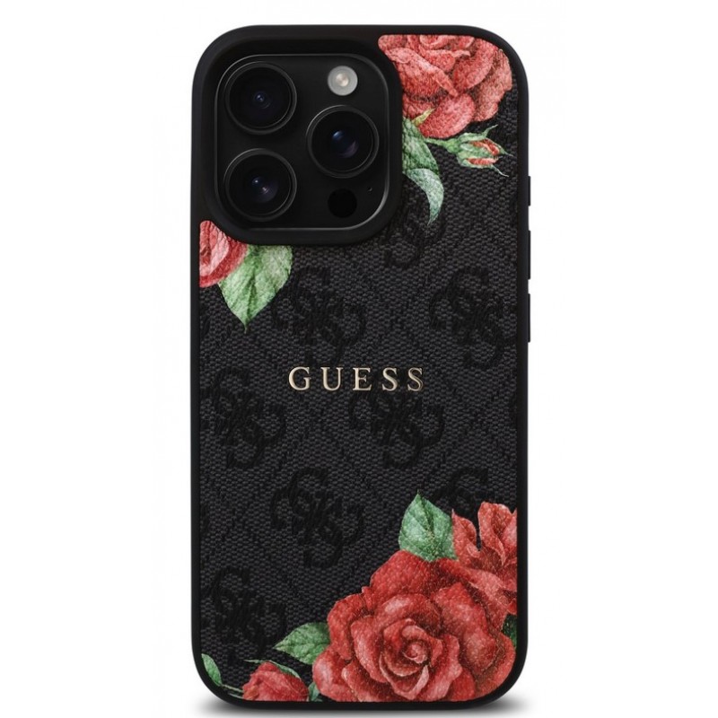 Θήκη Guess PU Leather 4G Roses MagSafe Case Apple iPhone 16 Pro Max (6.9") Black