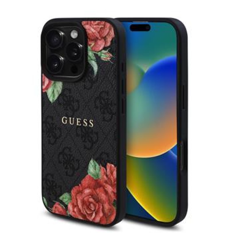 Θήκη Guess PU Leather 4G Roses MagSafe Case Apple iPhone 16 Pro Max (6.9") Black