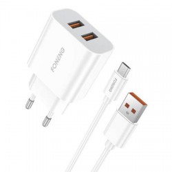 Φορτιστής Ταξιδιού Foneng Fast Charge EU45 2x USB & Micro USB  Cable White 