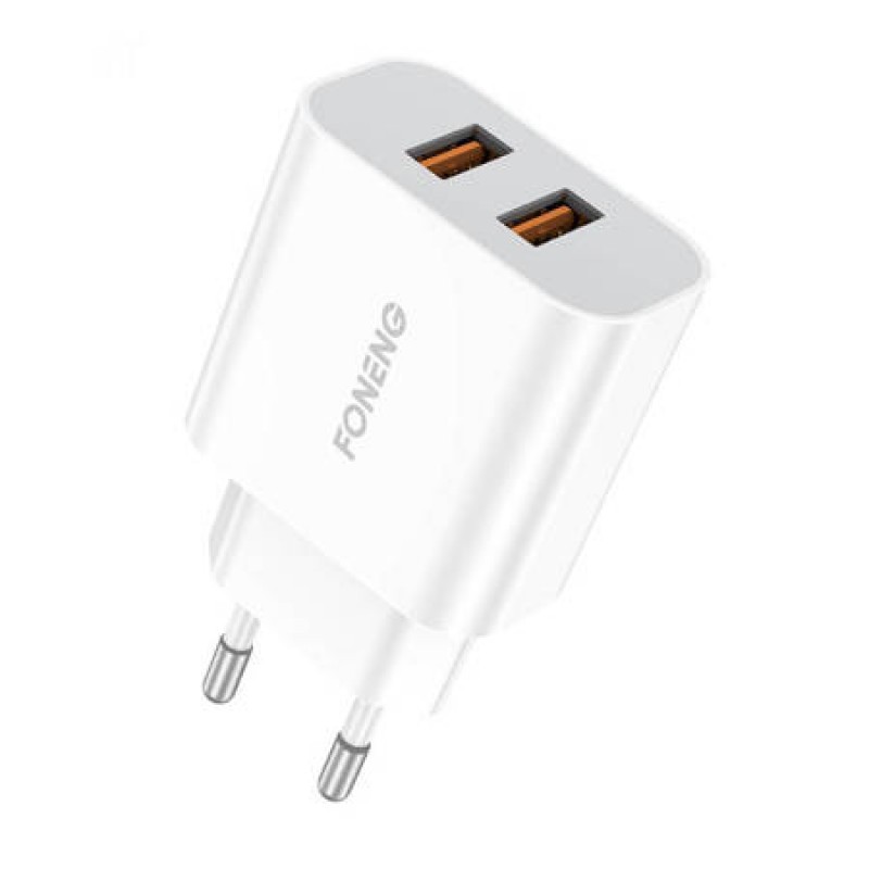 Φορτιστής Ταξιδιού Foneng Fast Charge EU45 2x USB & Micro USB  Cable White 