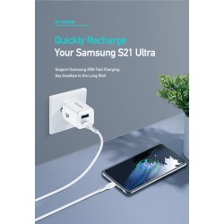 Φορτιστής Ταξιδιού DuxDucis Wall Charger C80 Super Si με Θύρα USB-A και Θύρα USB-C 30W QC 3.0 18W 3A White