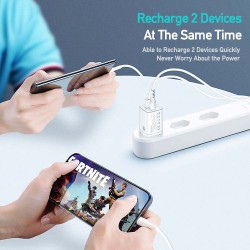 Φορτιστής Ταξιδιού DuxDucis Wall Charger C80 Super Si με Θύρα USB-A και Θύρα USB-C 30W QC 3.0 18W 3A White