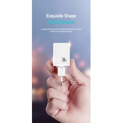 Φορτιστής Ταξιδιού DuxDucis Wall Charger C80 Super Si με Θύρα USB-A και Θύρα USB-C 30W QC 3.0 18W 3A White