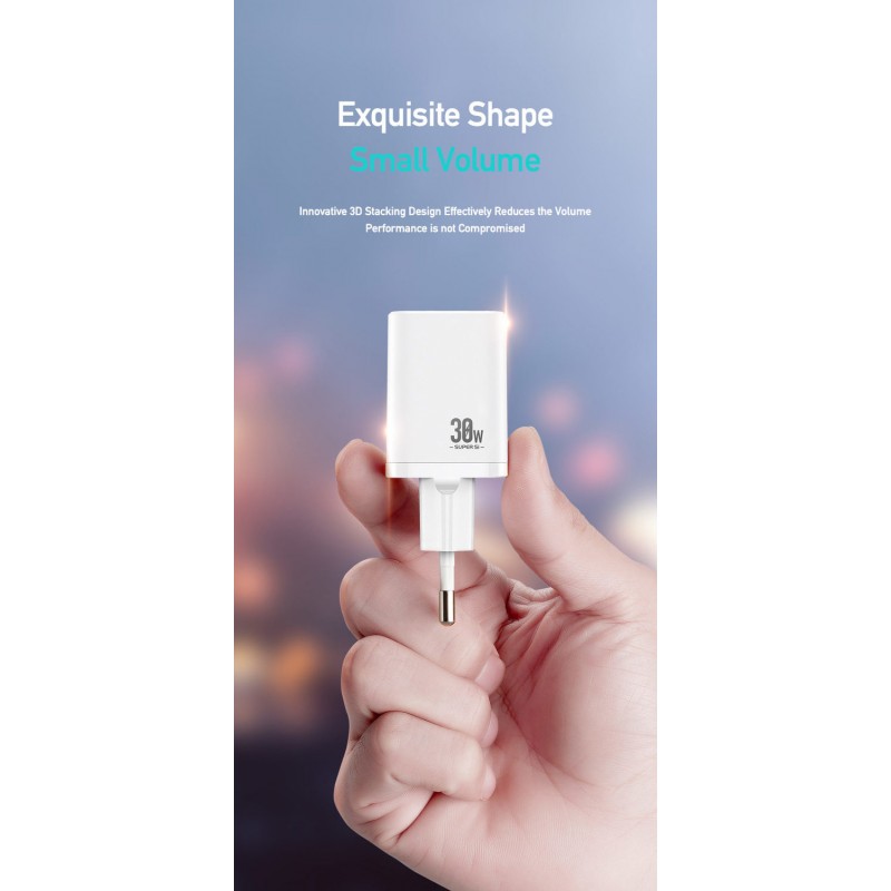 Φορτιστής Ταξιδιού DuxDucis Wall Charger C80 Super Si με Θύρα USB-A και Θύρα USB-C 30W QC 3.0 18W 3A White