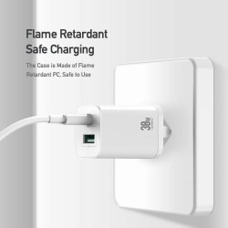 Φορτιστής Ταξιδιού DuxDucis Wall Charger C80 Super Si με Θύρα USB-A και Θύρα USB-C 30W QC 3.0 18W 3A White