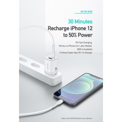 Φορτιστής Ταξιδιού DuxDucis Wall Charger C80 Super Si με Θύρα USB-A και Θύρα USB-C 30W QC 3.0 18W 3A White