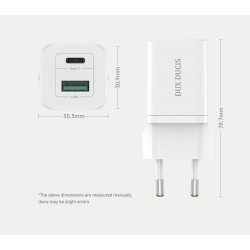 Φορτιστής Ταξιδιού DuxDucis Wall Charger C80 Super Si με Θύρα USB-A και Θύρα USB-C 30W QC 3.0 18W 3A White