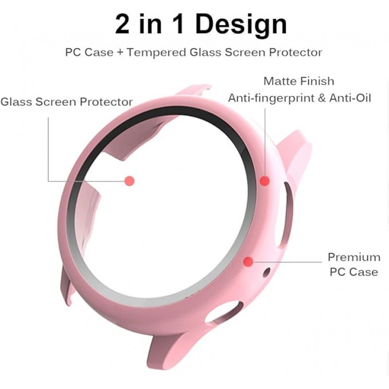 Θήκη PC Full Glass Screen Protector Samsung Galaxy Watch Active2 (44mm) Pink