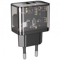 Φορτιστής Ταξιδιού Hoco N34 Dazzling Dual-Port PD20W+QC3.0 Black