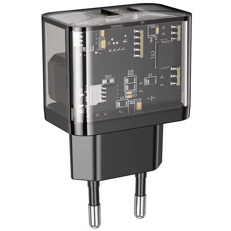 Φορτιστής Ταξιδιού Hoco N34 Dazzling Dual-Port PD20W+QC3.0 Black