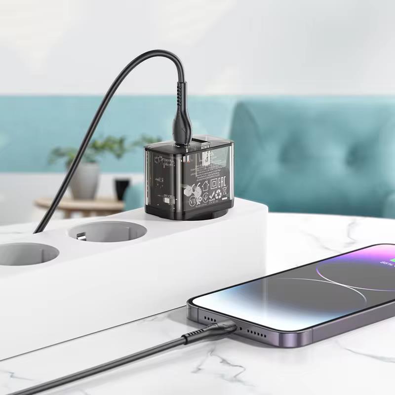 Φορτιστής Ταξιδιού Hoco N34 Dazzling Dual-Port PD20W+QC3.0 Black