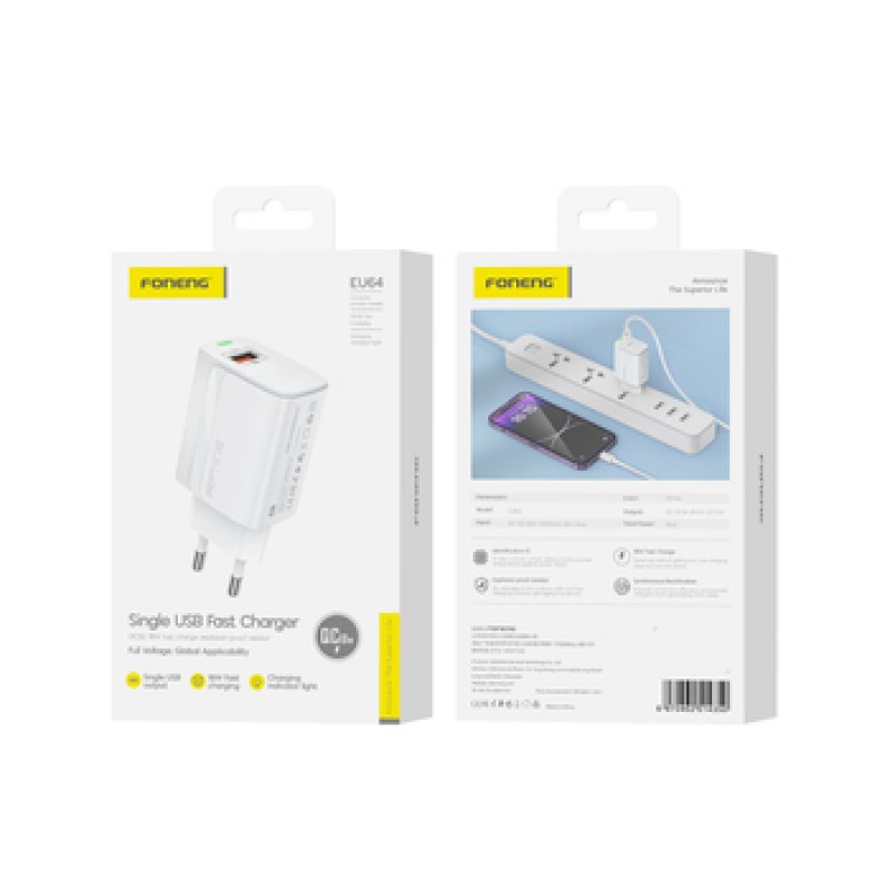 Φορτιστής Ταξιδιού Foneng Fast Charge EU64 USB 18W White