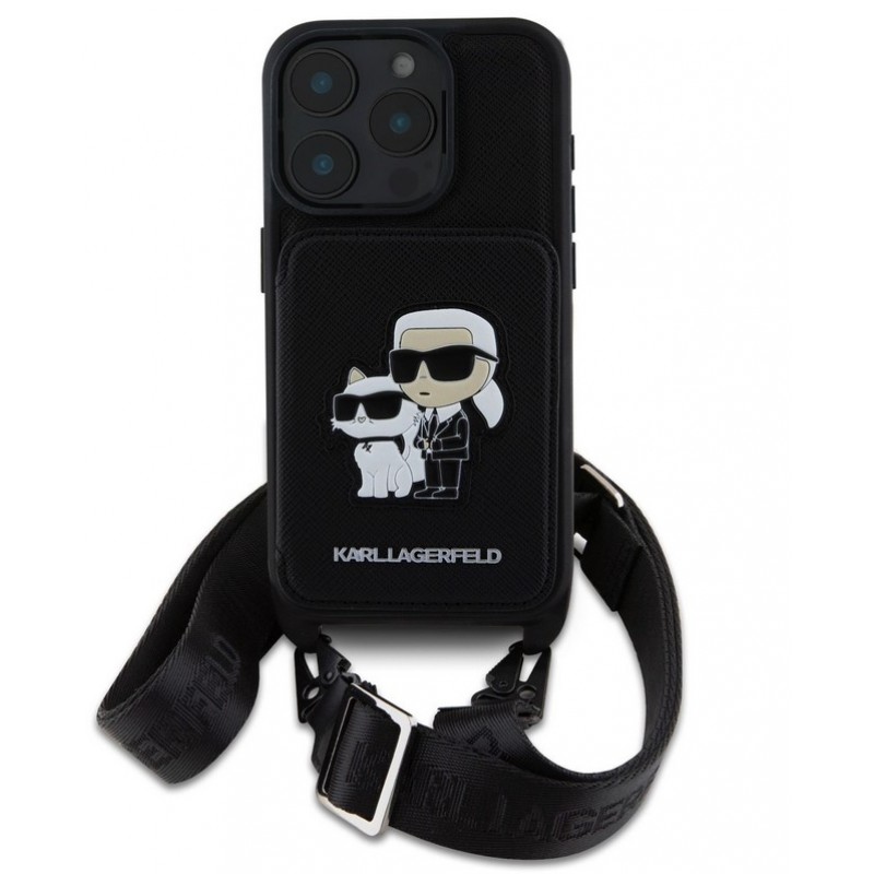 Θήκη Karl Lagerfeld Saffiano Crossbody Strap Karl and Choupette Case Apple iPhone 16 Pro Max (6.9") Black