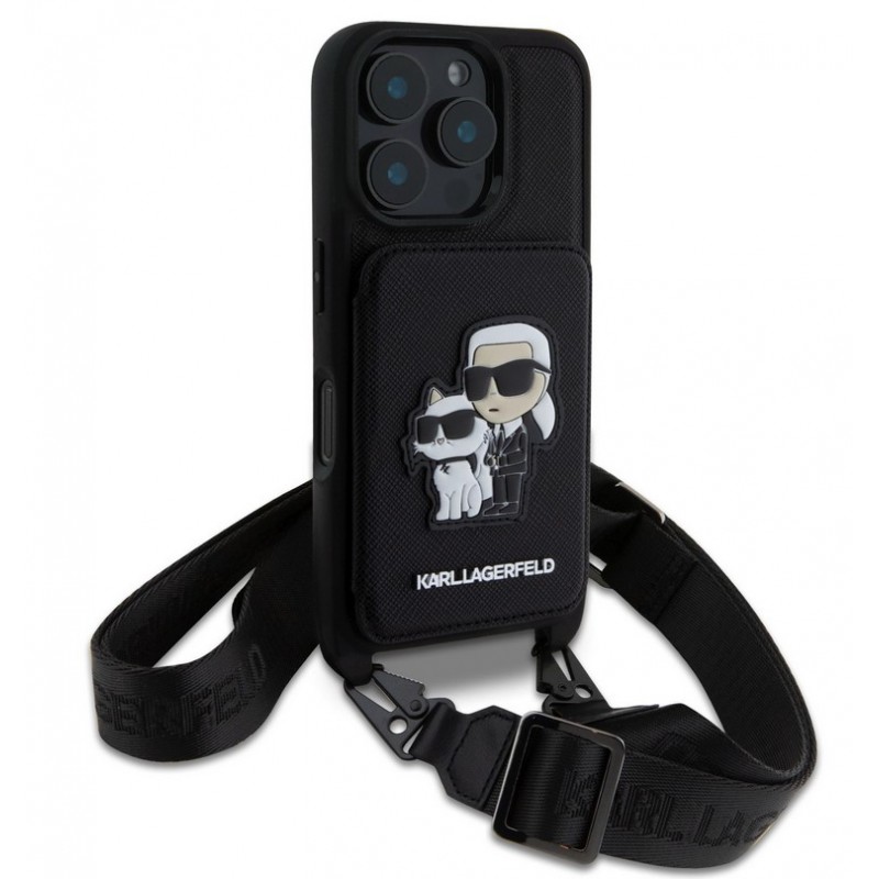 Θήκη Karl Lagerfeld Saffiano Crossbody Strap Karl and Choupette Case Apple iPhone 16 Pro Max (6.9") Black