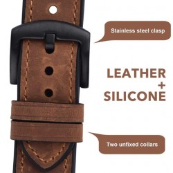 Ανταλλακτικό λουράκι Genuine Leather & Silicone Dark Brown Dual Keel για  Samsung Galaxy Watch3(45mm)/Watch(46mm)/Xiaomi Haylou LS05/Amazfit GTR(47mm)/2e(46mm)/Stratos 2/3/Mi Watch(46mm)/Huawei GT/Active/GT 2/Pro/Honor GS Pro/Magic/2(46mm) (22mm)