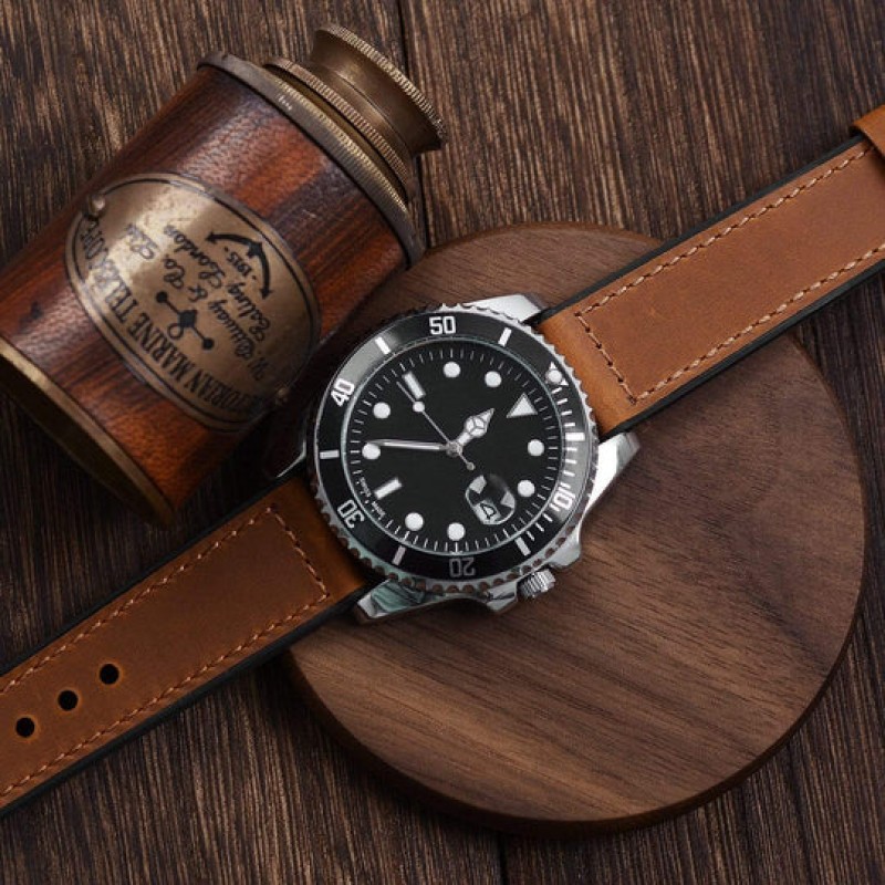 Ανταλλακτικό λουράκι Genuine Leather & Silicone Dark Brown Dual Keel για  Samsung Galaxy Watch3(45mm)/Watch(46mm)/Xiaomi Haylou LS05/Amazfit GTR(47mm)/2e(46mm)/Stratos 2/3/Mi Watch(46mm)/Huawei GT/Active/GT 2/Pro/Honor GS Pro/Magic/2(46mm) (22mm)