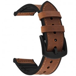 Ανταλλακτικό λουράκι Genuine Leather & Silicone Dark Brown Dual Keel για  Samsung Galaxy Watch3(45mm)/Watch(46mm)/Xiaomi Haylou LS05/Amazfit GTR(47mm)/2e(46mm)/Stratos 2/3/Mi Watch(46mm)/Huawei GT/Active/GT 2/Pro/Honor GS Pro/Magic/2(46mm) (22mm)