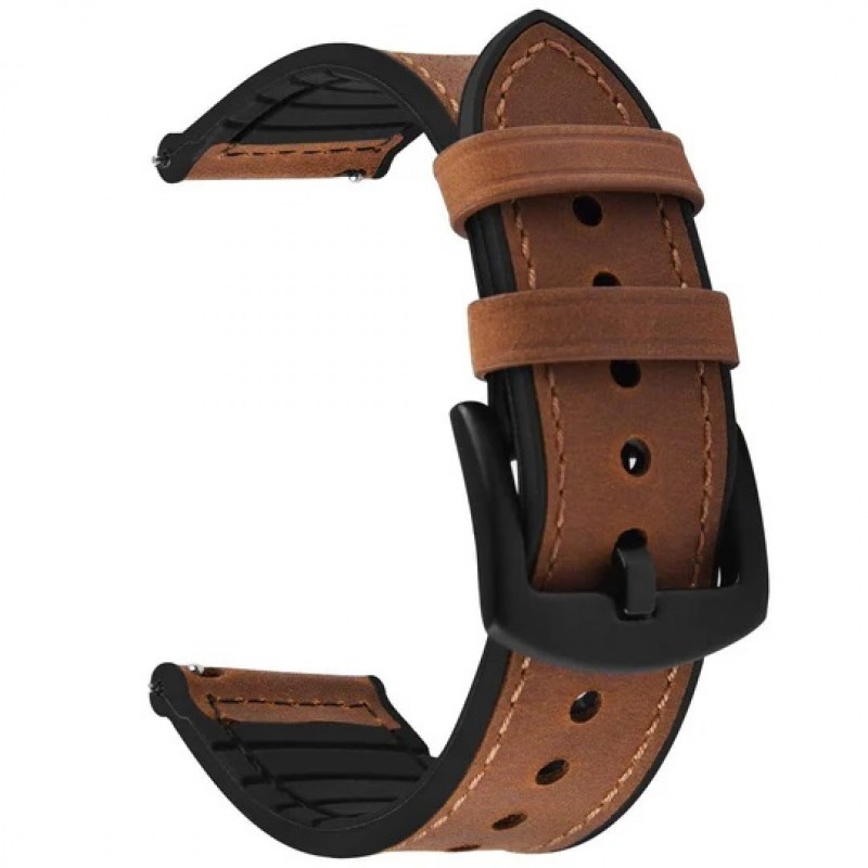 Ανταλλακτικό λουράκι Genuine Leather & Silicone Dark Brown Dual Keel για  Samsung Galaxy Watch3(45mm)/Watch(46mm)/Xiaomi Haylou LS05/Amazfit GTR(47mm)/2e(46mm)/Stratos 2/3/Mi Watch(46mm)/Huawei GT/Active/GT 2/Pro/Honor GS Pro/Magic/2(46mm) (22mm)