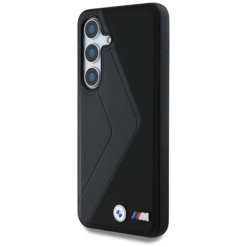 Θήκη BMW PU Leather Carbon MagSafe Tricolor Line Case Samsung Galaxy S25 S931 Black