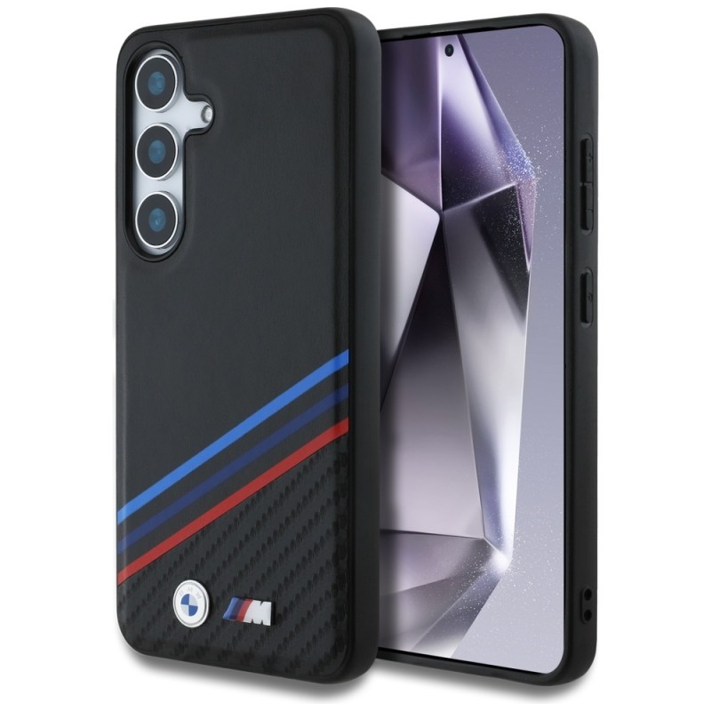 Θήκη Original Case BMW Leather Tricolor Crossing Stripes MagSafe Case Samsung Galaxy S25 S931 Black