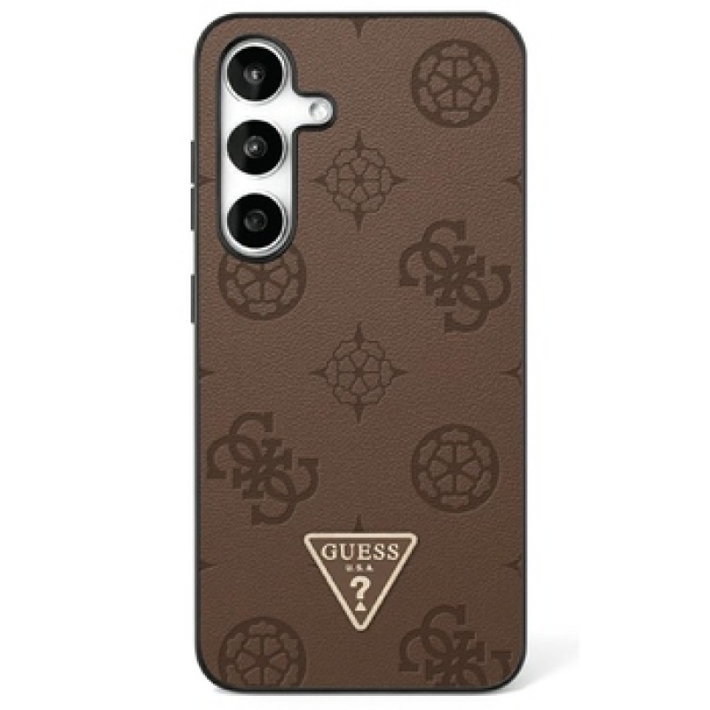 Θήκη Original Case GUESS Grained Hot Stamp Peony Pattern Triangle Logo MagSafe for Samsung Galaxy S25 5G S93 Brown