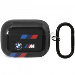 Θήκη Original BMW Tricolor Stripes BMAP222SOTK Apple Airpods Pro 1 / 2 Genuine Leather Black