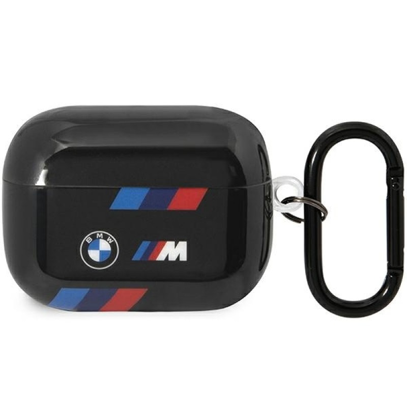 Θήκη Original BMW Tricolor Stripes BMAP222SOTK Apple Airpods Pro 1 / 2 Genuine Leather Black
