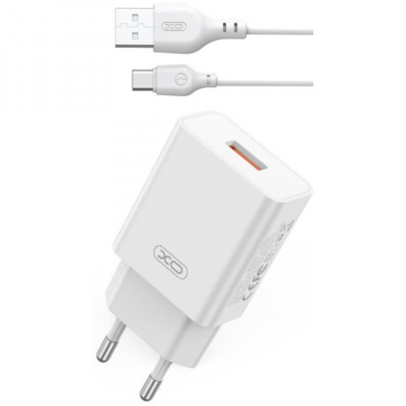 Φορτιστής Ταξιδιού XO L127 QC3.0 USB-A to Type-C 18W PD Fast Charger White