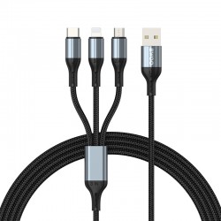 Καλώδιο Φόρτισης Bwoo X274 3in1 Usb To Type-c Lightning Micro Usb 3a 1.2m Black