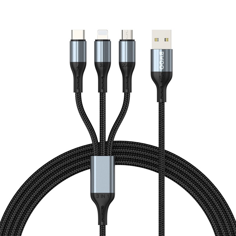 Καλώδιο Φόρτισης Bwoo X274 3in1 Usb To Type-c Lightning Micro Usb 3a 1.2m Black