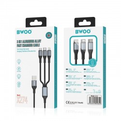 Καλώδιο Φόρτισης Bwoo X274 3in1 Usb To Type-c Lightning Micro Usb 3a 1.2m Black